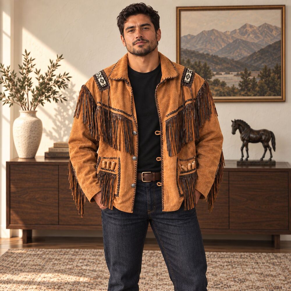 WESTERN ALPHA WEAR Men’s XXL Tan Fringe Southwestern Cowboy Jacket